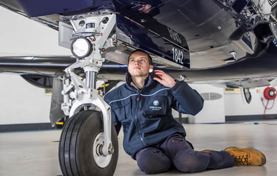 A young engineer at work at BBGA member company Oriens Aviation Pilatus Service Centre at London Biggin Hill Airport.
