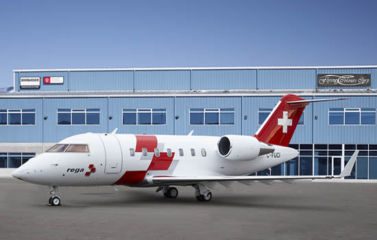 Flying Colours Corp completed the industry’s first Bombardier Challenger 650 medevac interior for Swiss Air-Rescue Rega.