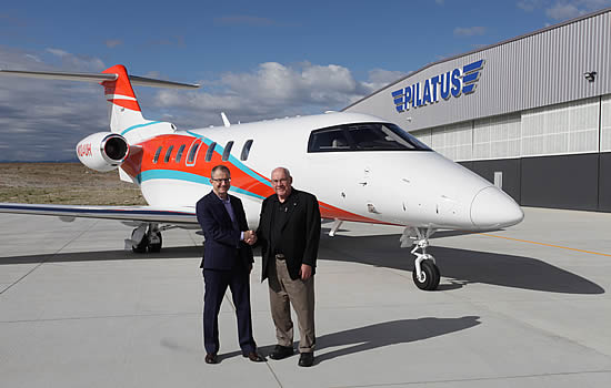 Thomas Bosshard, CEO, Pilatus Business Aircraft Ltd with AMERCO Chairman Joe Shoen.