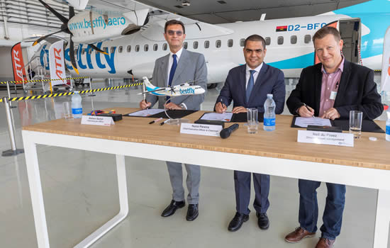 ( L to R): Stefano Bortoli CEO ATR, Nuno Pereira CEO & Chairman Bestfly Neil du Preez Director Asset Management Acia Aero