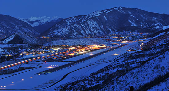 Aspen Airport runway at night