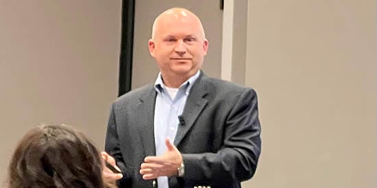 Dr. John Tomblin, Senior Vice President for Industry and Defense Programs at Wichita State University and Executive Director of the National Institute for Aviation Research addresses the Wichita Aero Club on Dec. 8.