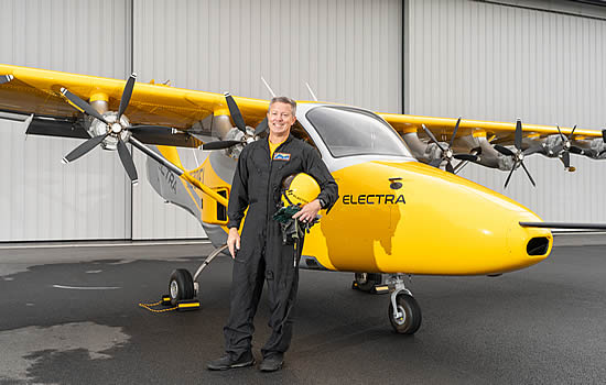 Cody Allee is lead test pilot for the Electra EL-2 GOldlfinch development flights.
(Photo: Taylor Mickal/Electra).