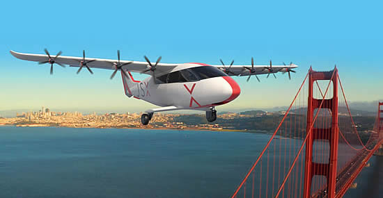 Rendering of the Electra eSTOL 9-seat hybrid-electric aircraft in JSX livery.