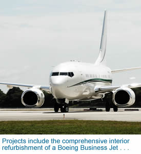 Projects include the comprehensive interior refurbishment of a Boeing Business Jet