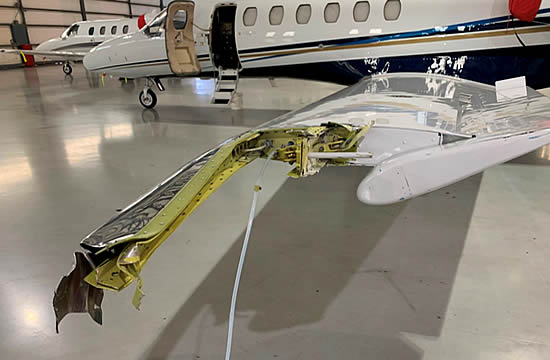 NTSB releases photos of fractured CitationJet wingtip following Tampa incident