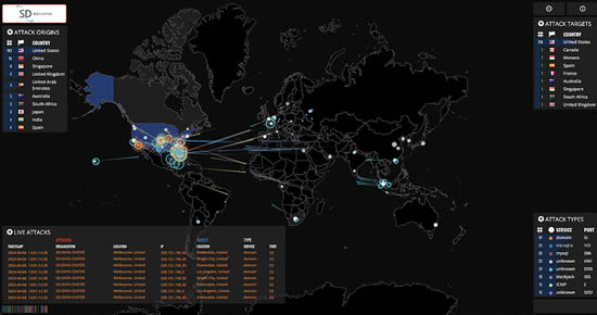 The SD Data Center Attack Map indicates attempted cyber events (88) | click image to enlarge.