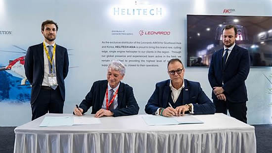 The signing ceremony took place at Helitech Asia’s booth with key executives from both companies present.