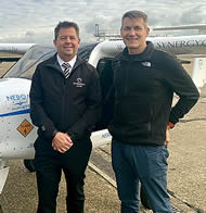 Glen Heavens, CEO, Synergy Flight Training and Adam Twidell at Fairoaks Airport.
