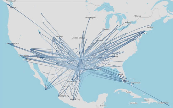 Top business jet routes from Texas, W50 2024.