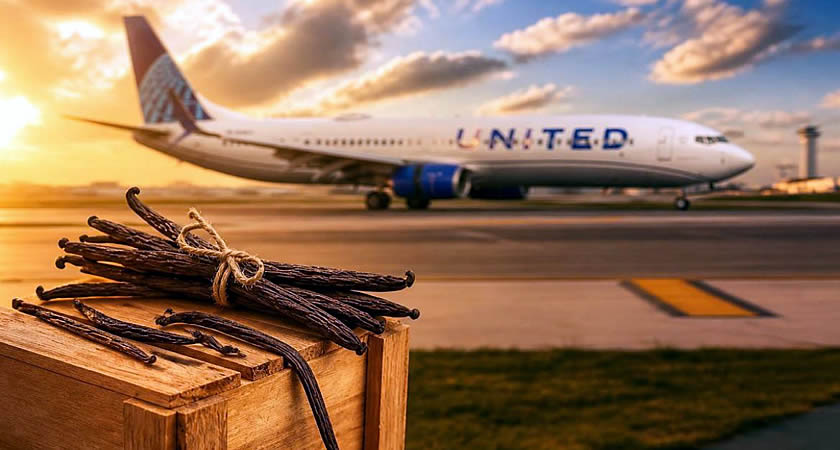 This summer, while United passengers relax in their seats 35,000 feet in the air enjoying onboard service, hundreds of tons of vanilla will also be making a global trip for the third year in a row. This summer, while United passengers relax in their seats 35,000 feet in the air enjoying onboard service, hundreds of tons of vanilla will also be making a global trip for the third year in a row.