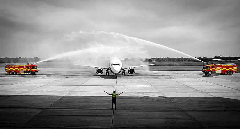 Crystal Palace water salute at London Biggin Hill Airport | Photo: Georgina Godfree. Crystal Palace water salute at London Biggin Hill Airport | Photo: Georgina Godfree.
