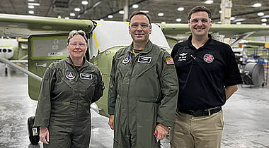 Maj. Gen. Regena Aye and Brig. Gen. R. Jason Bailey of the Civil Air Patrol tour Cessna piston assembly at Textron Aviation’s facility in Independence, Kansas. Maj. Gen. Regena Aye and Brig. Gen. R. Jason Bailey of the Civil Air Patrol tour Cessna piston assembly at Textron Aviation’s facility in Independence, Kansas.