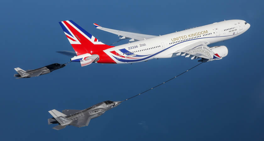 The newly painted Voyager refuelling 617 Sqn ‘Dambusters’ F-35 Lightings during Exercise Crimson Ocean, on 26 June